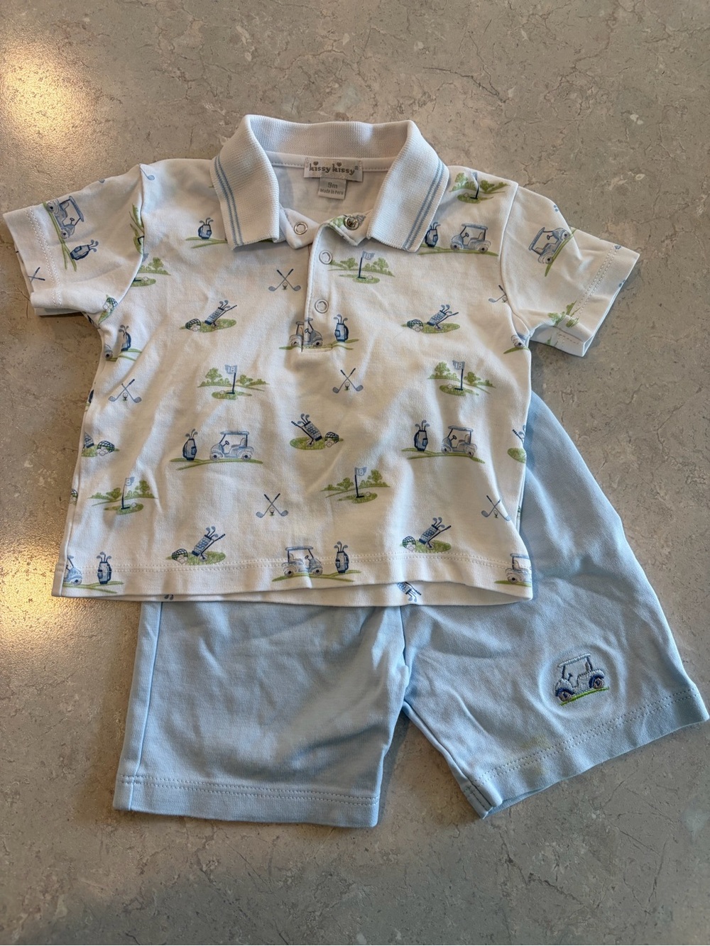 Kissy Kissy Blue and White Golf Print Kids Matching Set